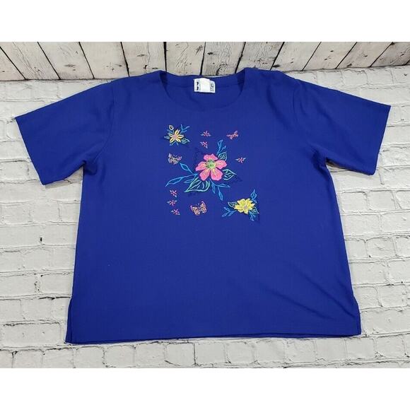 Kavio Designs Blue Elastic Waist Pants Top Set Embellished Floral WOMENS SIZE L - Picture 3 of 15